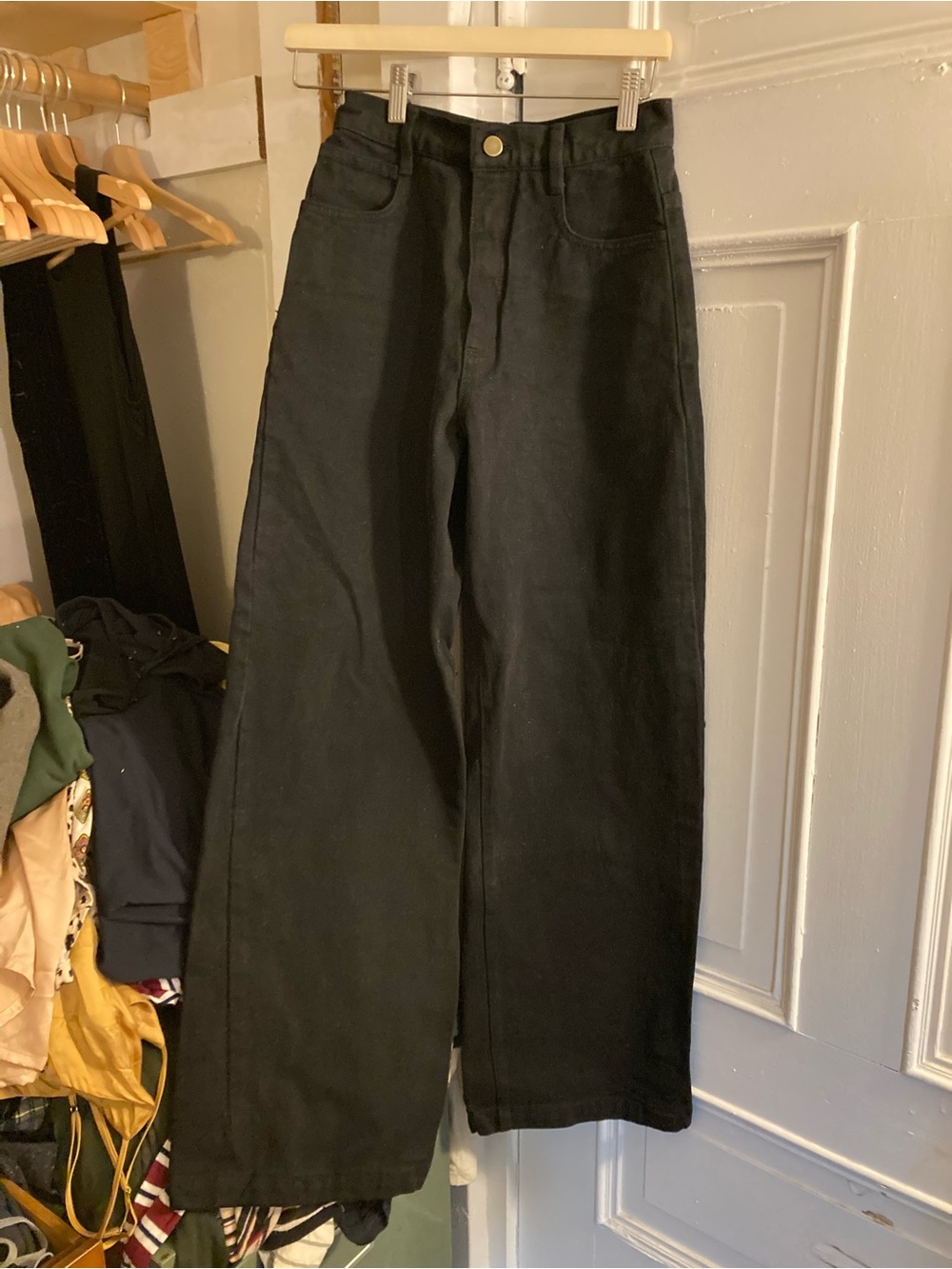 Los Angeles Apparel High Waisted Black Wide Leg Denim 26 / 31